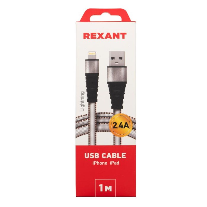 Кабель USB 2.0 - Lightning, М/М, 1 м, Rexant, бел, 18-7056 1427185 - фото 1009565