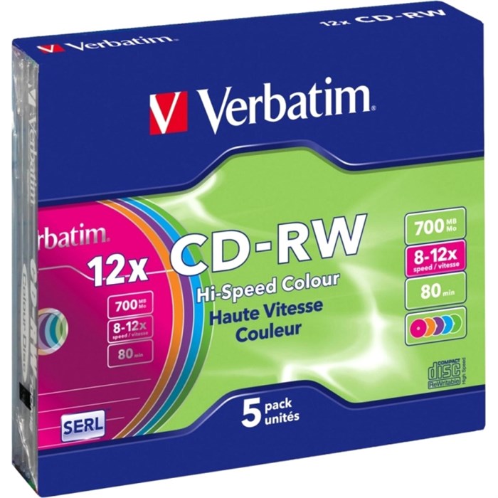 Носители информации CD-RW Verbatim 700Mb 12x Slim case (5шт/уп) (43167) 2062409 - фото 1009684