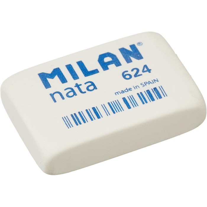 Ластик пластиковый Milan nata 624 белый, карт. держатель 973215 - фото 1027706