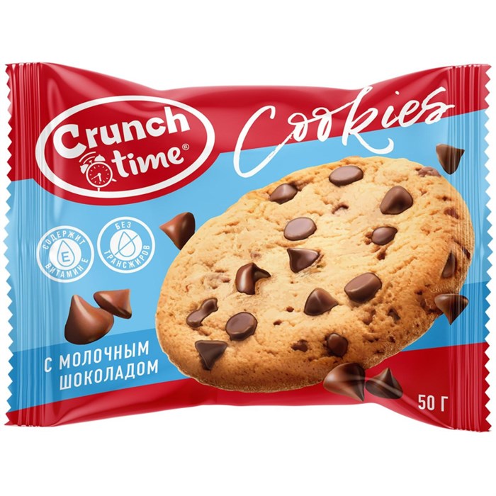 Печенье сдобное CRUNCH TIME Cookies с кусочками шоколада, 50г 14шт/уп 2070755 - фото 1031415