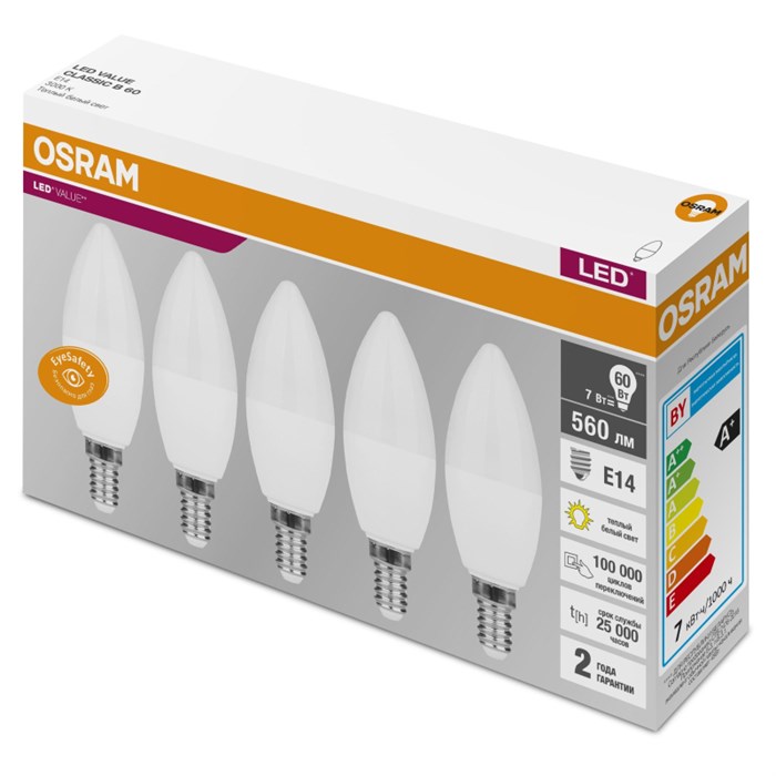 Лампа светодиодная OSRAM LVCLB60 7SW/830 230V E14 5шт/уп (4058075577923) 1396471 - фото 1038557