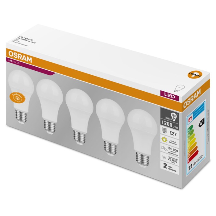 Лампа светодиодная OSRAM LVCLA125 15SW/830 230V E27 5шт/уп (4058075577800) 1396519 - фото 1038560