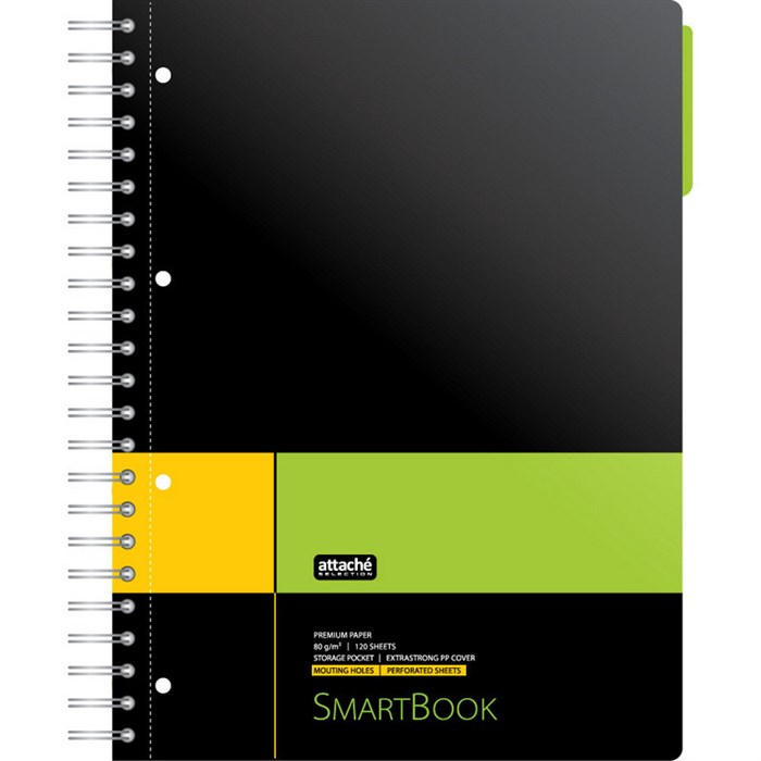 Бизнес-тетрадь SMARTBOOK А4 120л. линейка,спир,микроп,разд,карм,жел-зел 272653 - фото 1041618