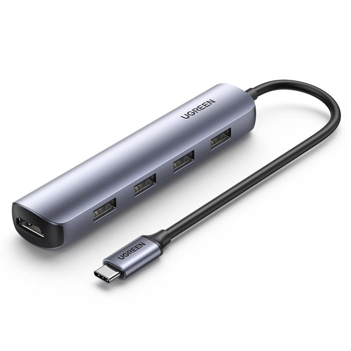 Разветвитель USB Ugreen CM417 (20197) USB-C to 4xUSB 3.0+HDMI, серый 1796201 - фото 1056179