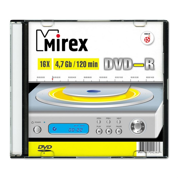 Носители информации DVD-R, 16x, Mirex, Slim/1, UL130003A1S 838859 - фото 1056194