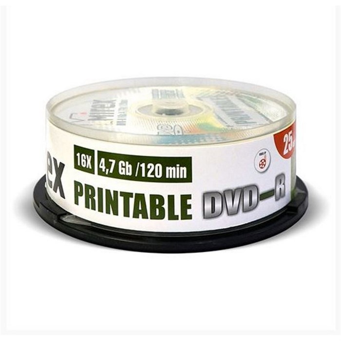 Носители информации DVD-R Printable, 16x, Mirex, Cake/25, UL130028A1M 1112380 - фото 1056196