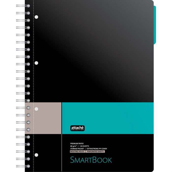 Бизнес-тетрадь SMARTBOOK А4 120л. клетка,спир,микроп,разд,карм,сер-бирюз 272652 - фото 1057337