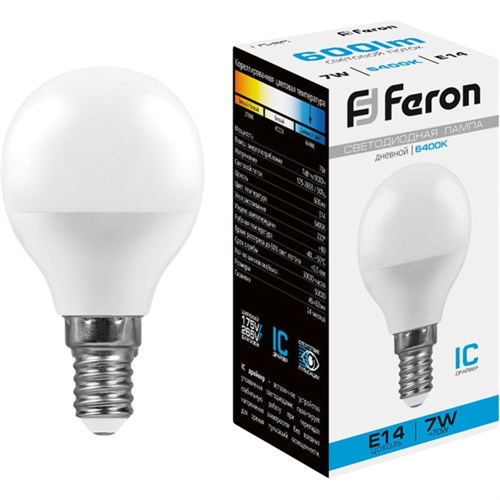 Лампа светодиодная Feron LB-95 Шарик E14 7W 175-265V 6400K(25480) 2082349 - фото 1119563