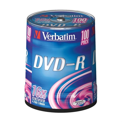 Носители информации DVD-R, 16x, Verbatim Azo Matt Silver, Cake/100, 43549 84131 - фото 1123329