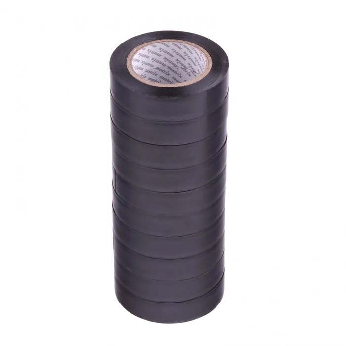 Набор изолент ПВХ 15 мм х 10 м, черная, в упаковке 10 шт, 150 мкм Matrix - фото 250899