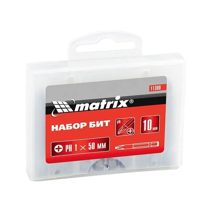 Бита PZ1 x 50 мм, сталь 45Х, 10 шт, пластиковый бокс Matrix XW11386 - фото 258382