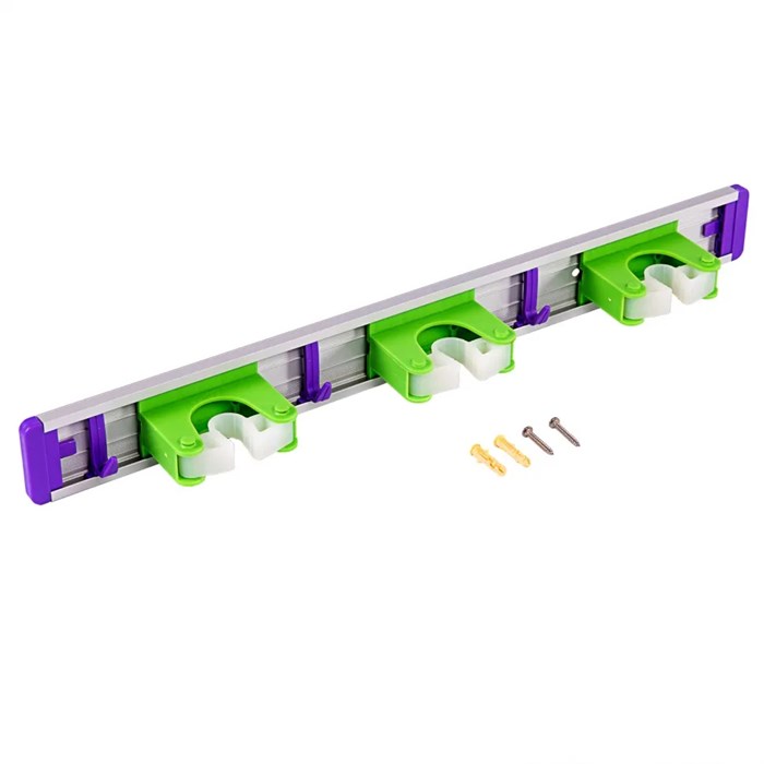 Алюминиевый настенный держатель для садово - огородного инструмента, 3 ячейки, 3 крюка, Palisad XW68303 - фото 281702