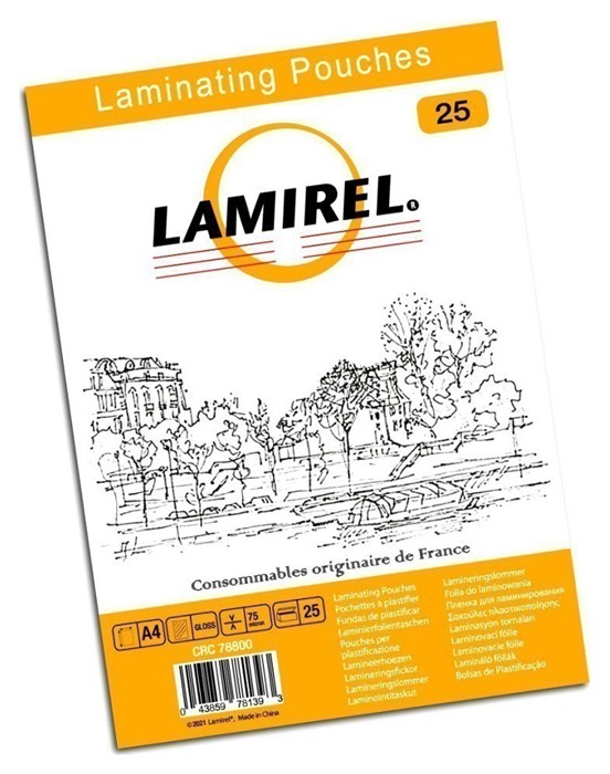 Пленка для ламинирования Fellowes 75мкм A4 (25шт) глянцевая 216x303мм Lamirel - фото 338771