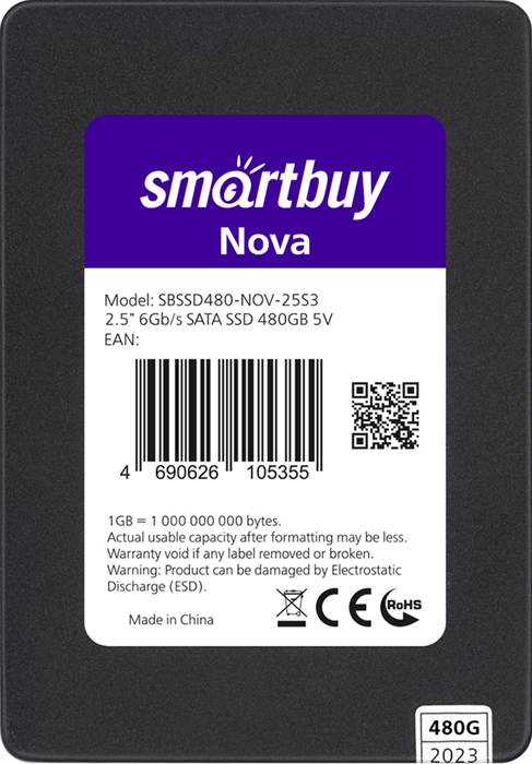 SSD Накопитель SmartBuy Nova 480Gb SBSSD480-NOV-25S3 2,5" TLC SATA3 XMC117125 - фото 472676