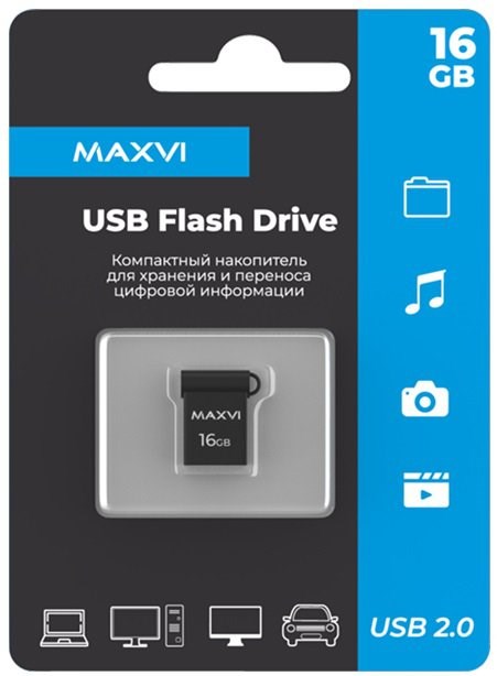 USB флеш накопитель 16 Gb Maxvi MM Dark grey  мини, металл  / FD16GBUSB20C10MM XMC116942 - фото 472849