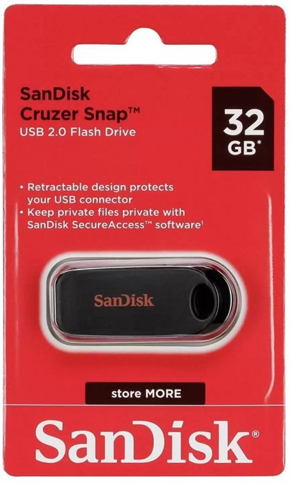 USB флеш накопитель 32 Gb SanDisk Cruzer Snap Black SDCZ62-032G-G35 XMC121818 - фото 472966