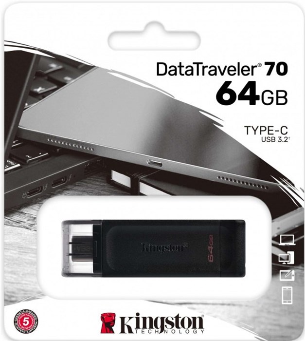 USB флеш накопитель 64 Gb Kingston DT 70 DT70/64GB / TYPE-C  / USB 3.2 Gen 1 XMC103009 - фото 473146