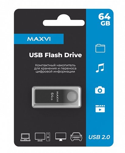 USB флеш накопитель 64 Gb Maxvi MK Dark grey  монолит, металл / FD64GBUSB20C10MK XMC115051 - фото 473185