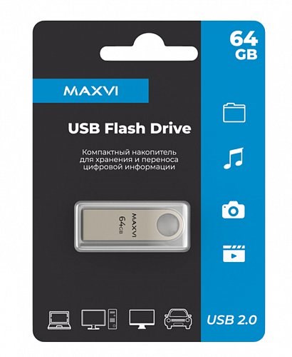 USB флеш накопитель 64 Gb Maxvi MK Metallic silver  монолит, металл / FD64GBUSB20C10MK XMC115053 - фото 473187