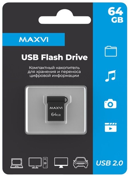 USB флеш накопитель 64 Gb Maxvi MM Dark grey  мини, металл  / FD64GBUSB20C10MM XMC116945 - фото 473195