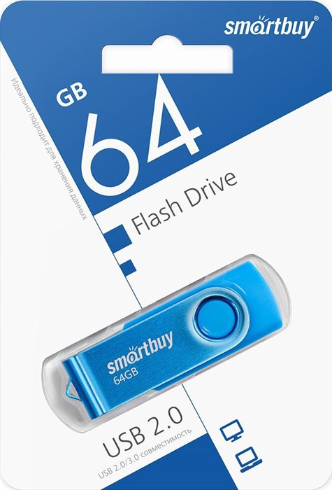 USB флеш накопитель 64 Gb SmartBuy Twist Blue пластик-металл/поворотная/ SB064GB2TWB XMC114163 - фото 473315