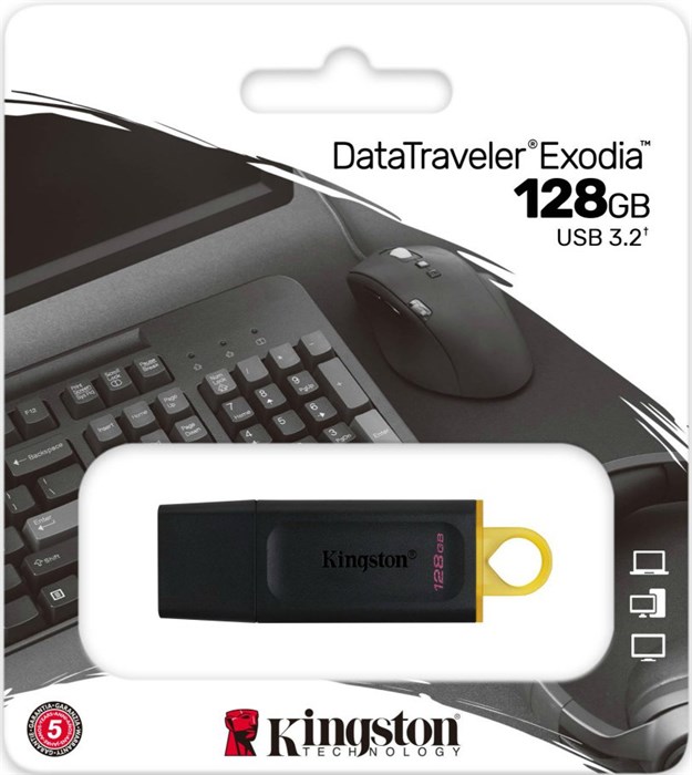 USB флеш накопитель_128 Gb Kingston DT Exodia Black DTX/128GB / USB 3.2 / жёлтое кольцо XMC105098 - фото 473355