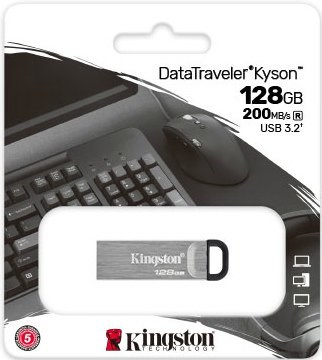 USB флеш накопитель_128 Gb Kingston DT Kyson DTKN/128GB / USB 3.2 / Read 200Mb/s/Write 60Mb/s XMC105605 - фото 473386