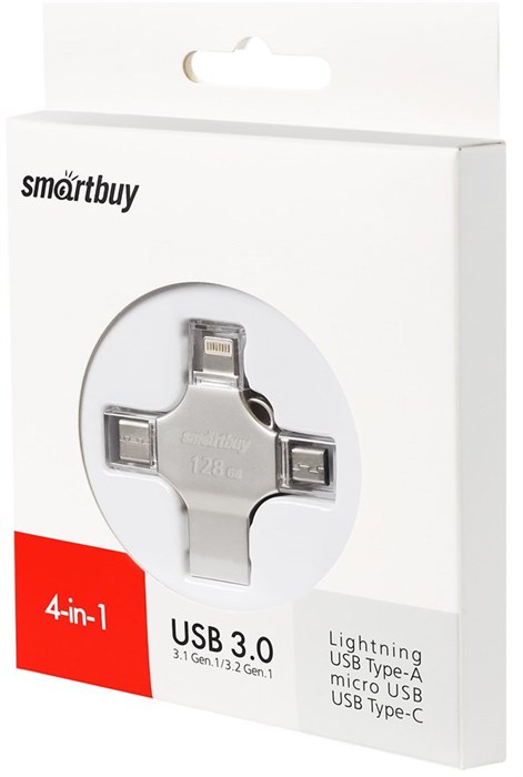 USB флеш накопитель_128 Gb SmartBuy MC15 Metal Quad 4-in-1 Lightning+USB Type-A+USB Type-C+micro USB XMC120260 - фото 473458