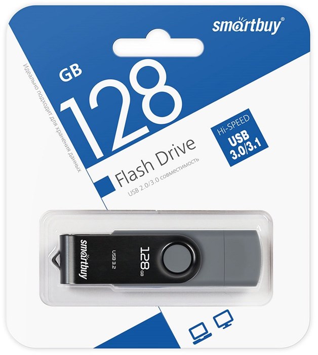 USB флеш накопитель_128 Gb SmartBuy Twist Dual Black Type-C/Type-A /пласт-металл/повор./SB128GB3DUOTWK XMC117509 - фото 473474