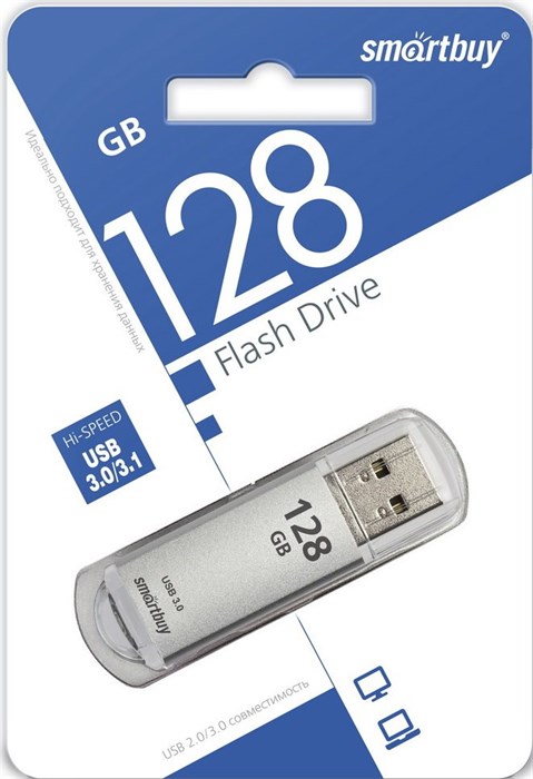 USB флеш накопитель_128 Gb SmartBuy V-Cut Silver  USB 3.0 SB128GBVC-S3 XMC88546 - фото 473486