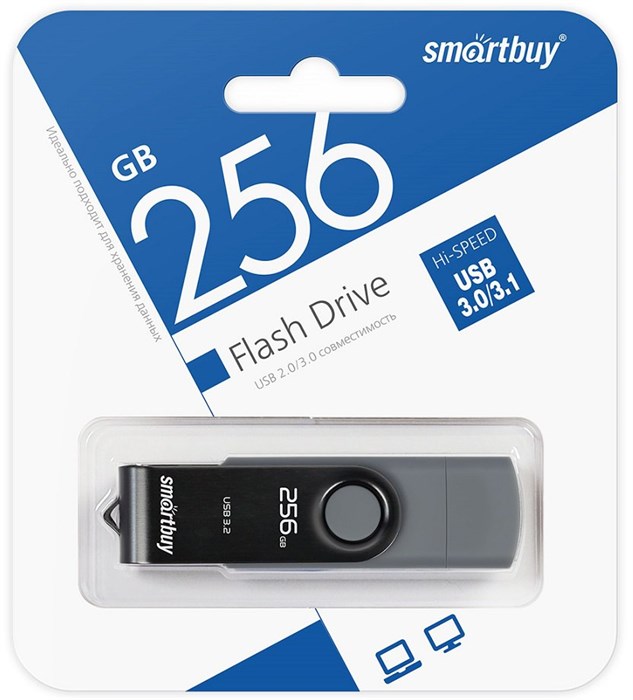 USB флеш накопитель_256 Gb SmartBuy Twist Dual Black Type-C/Type-A /пласт-металл/повор./SB256GB3DUOTWK XMC117462 - фото 473526