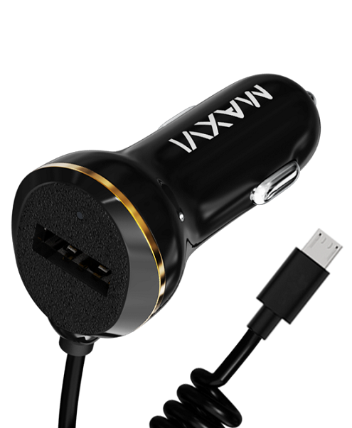 Авто З/У Maxvi (CCM-211MSC) черный  2.1A, 1xUSB, LED индикатор, витой кабель microUSB XMC113123 - фото 473806