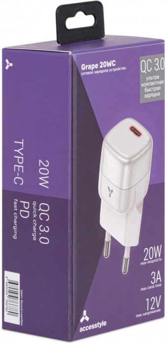 З/У Accesstyle (Grape 20WC) USB-C, PD, QC, 20Вт белое XMC119753 - фото 477639