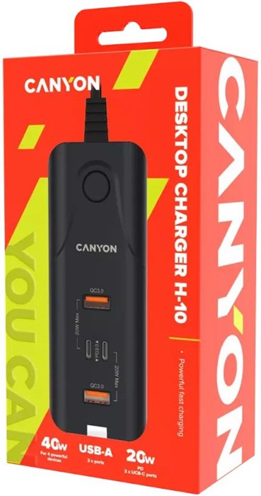 З/У Canyon (H-10) CNE-CHA10B черное 2хUSB-A,18Вт QC 3.0, 2хUSB-С 20Вт XMC119681 - фото 477678