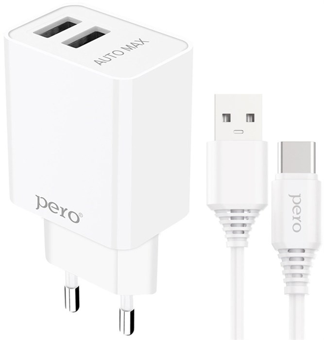 З/У Pero (TC02) 2 USB 2.1A + кабель USB-C белое - фото 477757