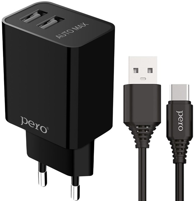 З/У Pero (TC02) 2 USB 2.1A + кабель USB-C черное - фото 477759