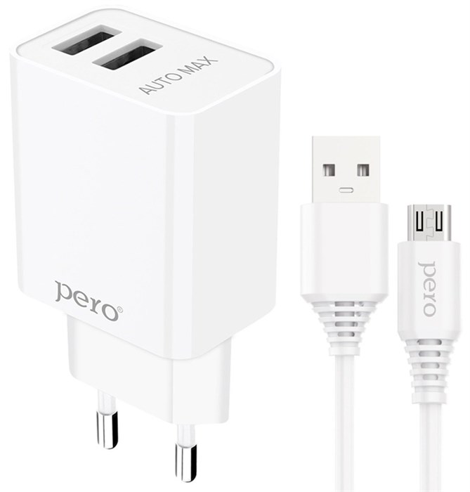 З/У Pero (TC02) 2 USB 2.1A + кабель micro USB белое - фото 477761
