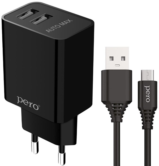 З/У Pero (TC02) 2 USB 2.1A + кабель micro USB черное - фото 477763