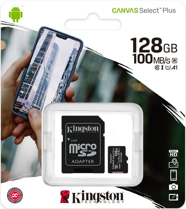 Карта памяти MicroSDXC_128 Gb Kingston class 10 100Mb/s Canvas Select Plus / SDCS2/128GB XMC98660 - фото 478793