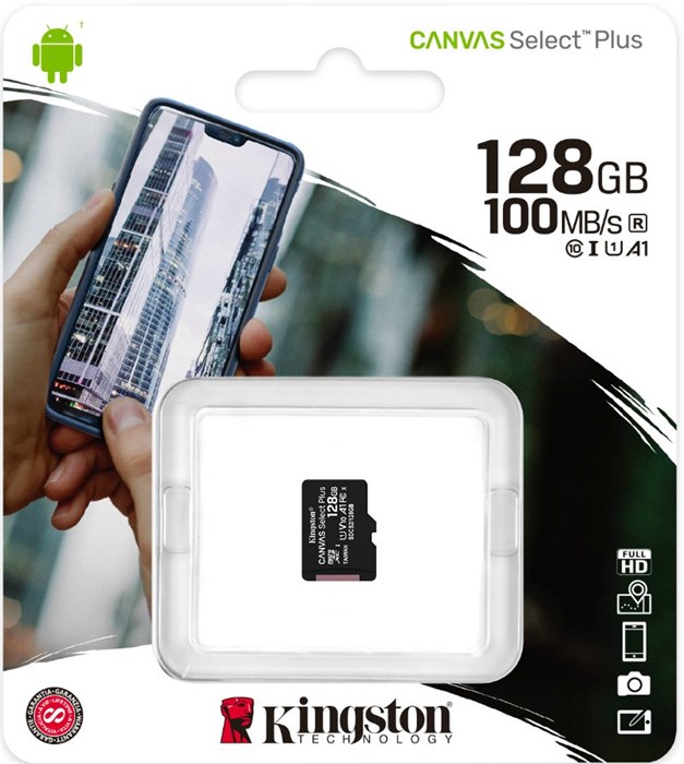 Карта памяти MicroSDXC_128 Gb Kingston class10 100Mb/s б/ад Canvas Select Plus / SDCS2/128GBSP XMC98661 - фото 478796