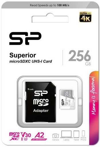 Карта памяти MicroSDXC_256 Gb Silicon Power 100/80Mb/s  Superior Class 10 UHS-I U3 SP256GBSTXDA2V20SP - фото 478831