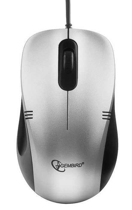 Мышь проводная Gembird MOP-100-S серый 1000 dpi / 2 кнопки +колесо-кнопка/кабель 1,45м. - фото 481094