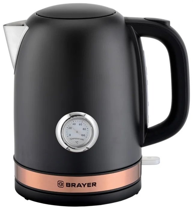 Чайник BRAYER 1005BR-BK черный 2200Вт, 1,7л, сталь, термометр, STRIX XMC103216 - фото 487770