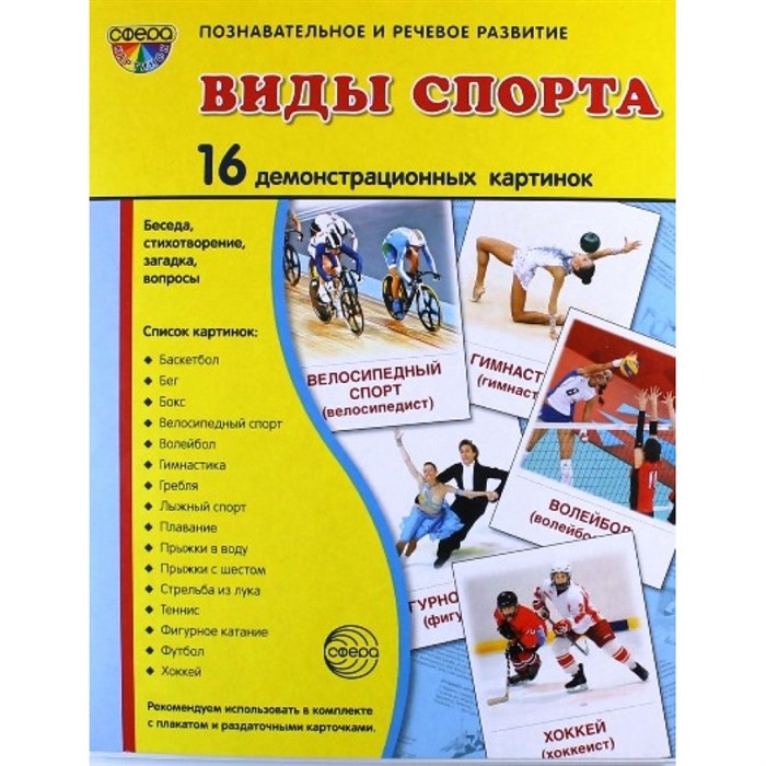 Виды спорта. 16 демонстрационных картинок с текстом на обороте. 174 х 220. XKN1185242 - фото 549214