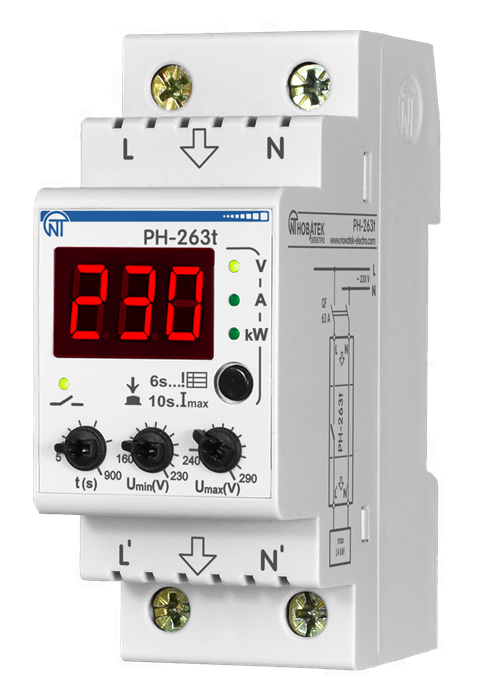 Реле напряжения 220/230В 63А до 14кВт 2-мод., журнал аварий тип РН-263t 3425600263т Новатек-Электро Новатек-Электро XRS3425600263т - фото 564749
