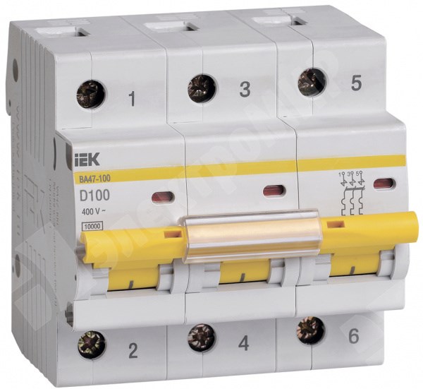 Автоматический выключатель 3-пол. 100А тип D 10кА серия ВА 47-100 MVA40-3-100-D IEK (ИЭК) IEK (ИЭК) - фото 565198
