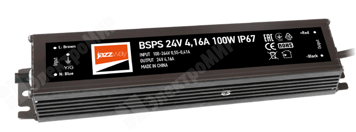 Драйвер герметичный BSPS 24V 4,16A=100W 3 г.гарантии IP67 (5015579) .5015579 Jazzway Jazzway XRS.5015579 - фото 566117