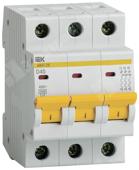 Автоматический выключатель 3-пол. 40А тип D 4,5кА серия ВА 47-29 MVA20-3-040-D IEK (ИЭК) IEK (ИЭК) - фото 567656