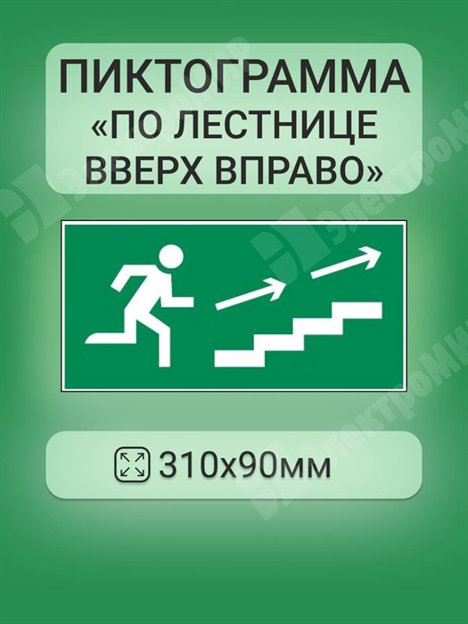 пиктограмма "ПО ЛЕСТНИЦЕ ВВЕРХ ВПРАВО" 310х90мм для аварийно-эвакуационного светильника Basic IP65 V5-EM02-60.002.039 VARTON VARTON - фото 568594