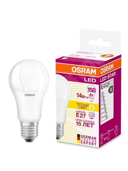 Лампа светодиодная LSCLA150 А60 15W 230V Е27 2700К тёплый  Osram XRS4058075695382 - фото 571332